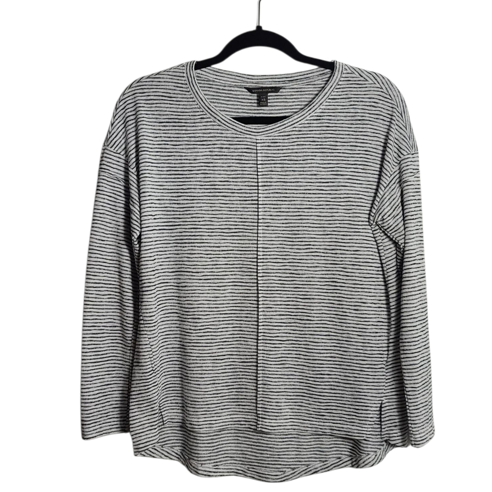 BANANA REPUBLIC Black and White Striped Top 3/4 Sleeve Size Petite XSmall